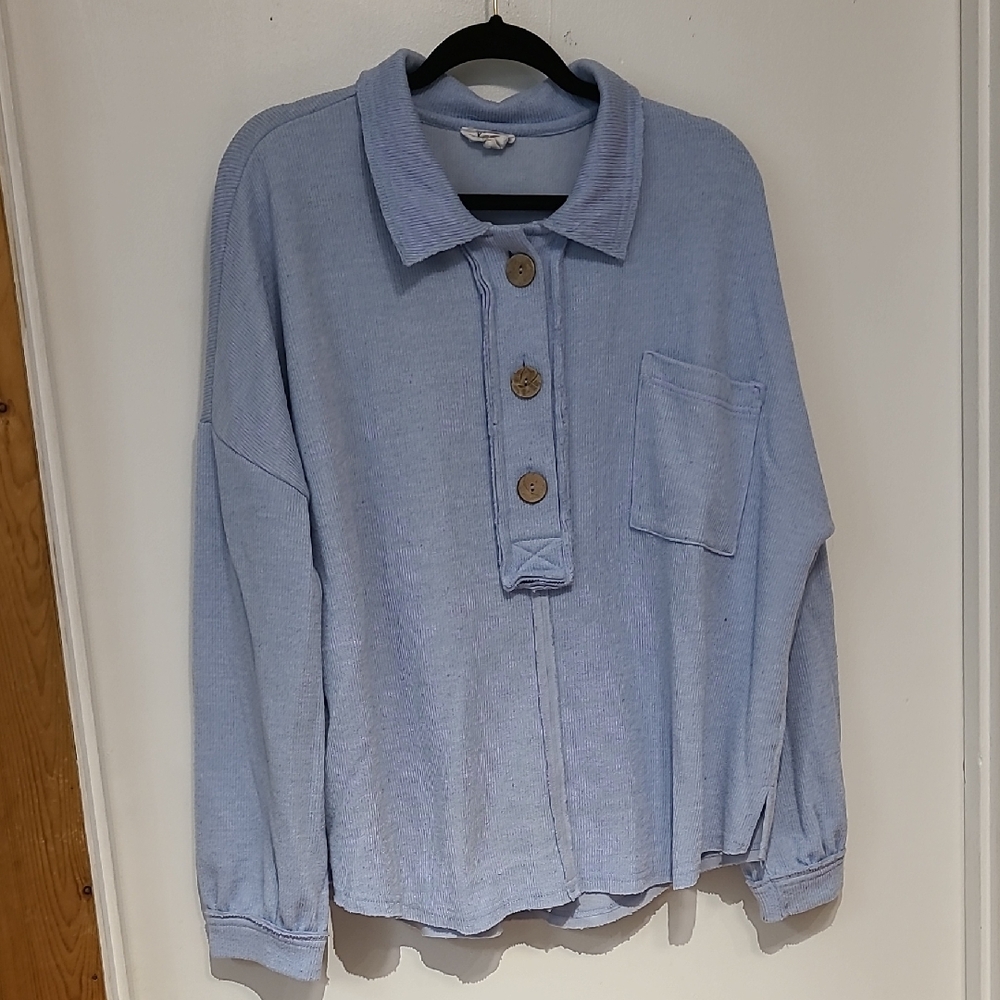 Casual Light Blue Button-Up Sweater